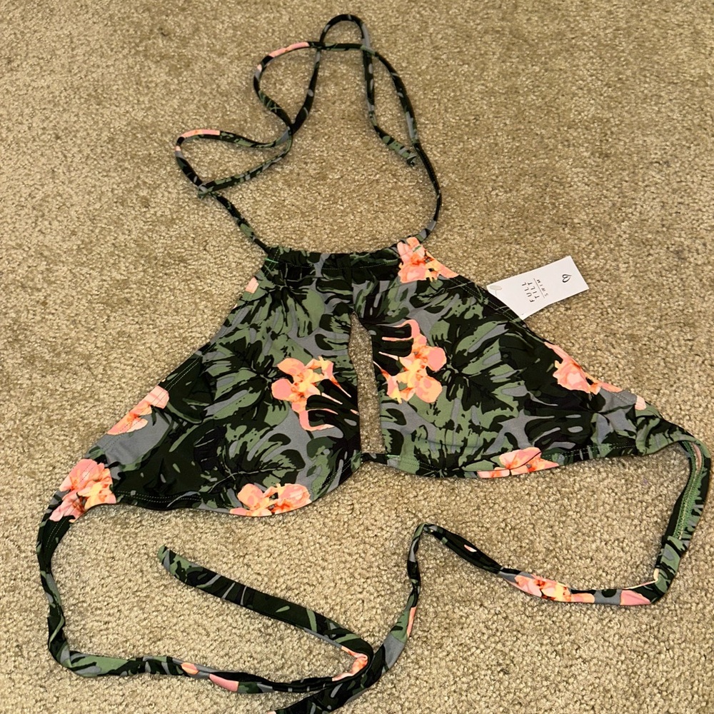 Full Tilt Peach and Green Floral Bikini Top